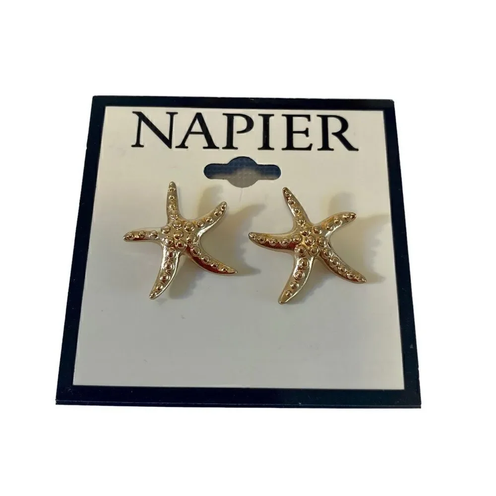 Napier Textured Gold Toned Starfish Post Earrinfs.